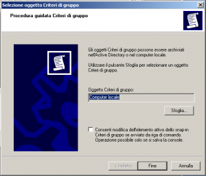 Selezione oggetto Criteri di gruppo