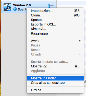Aprire la cartella dati Virtual Box